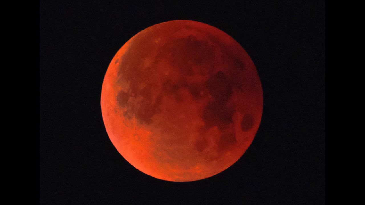 A "super blue blood moon" is seen on Wednesday, January 31, 2018, over Los Angeles. The <a href="https://www.cnn.com/2018/01/26/world/super-blue-blood-moon-guide-2018-intl/index.html" target="_blank">rare phenomenon</a> occurs when a supermoon, a blue moon and a total lunar eclipse all occur at the same time.