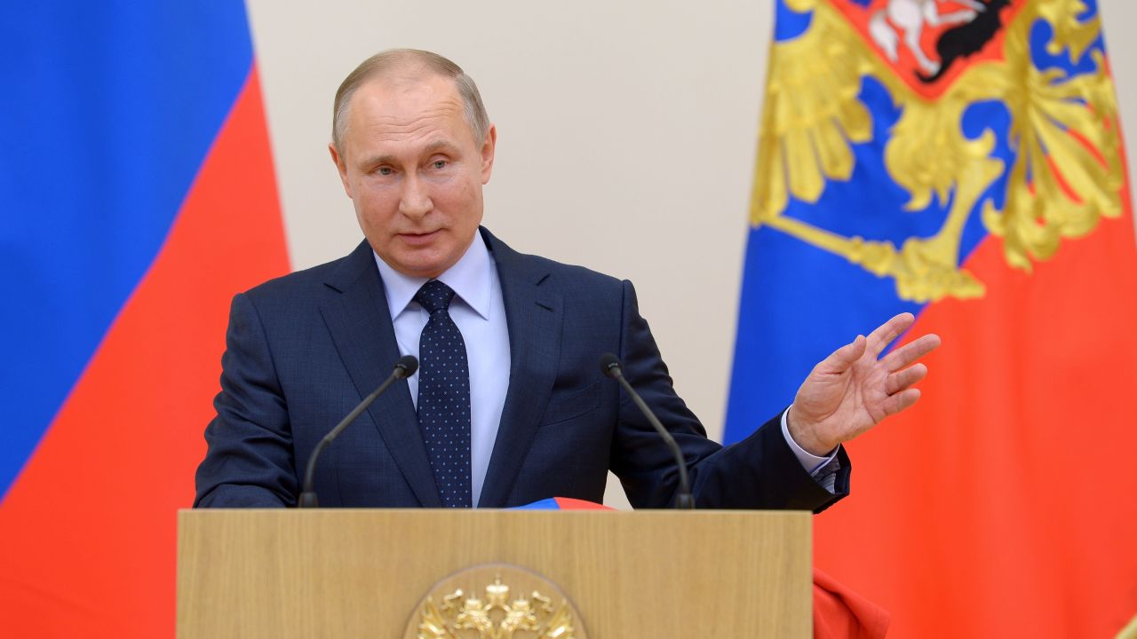 Russian President Vladimir Putin delivers a speech during a meeting with Russian athletes and team members, who will take part in the upcoming 2018 Pyeongchang Winter Olympic Games, at the Novo-Ogaryovo state residence outside Moscow on January 31, 2018. / AFP PHOTO / SPUTNIK / Alexey NIKOLSKYALEXEY NIKOLSKY/AFP/Getty Images