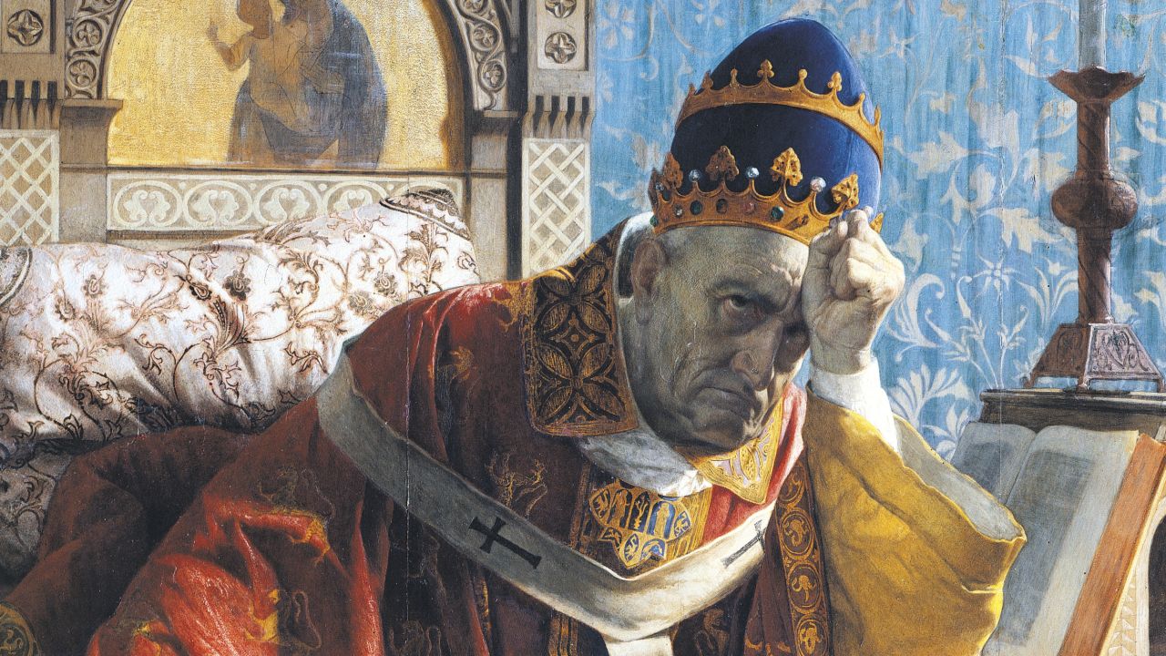 UNSPECIFIED - DECEMBER 16: Boniface VIII (Anagni, ca 1230-Rome, 1303), encaustic painting on panel by Andrea Gastaldi (1826-1889), 1875, detail. Rome, Galleria Nazionale D'Arte Moderna (National Gallery Of Modern Art) (Photo by DeAgostini/Getty Images)