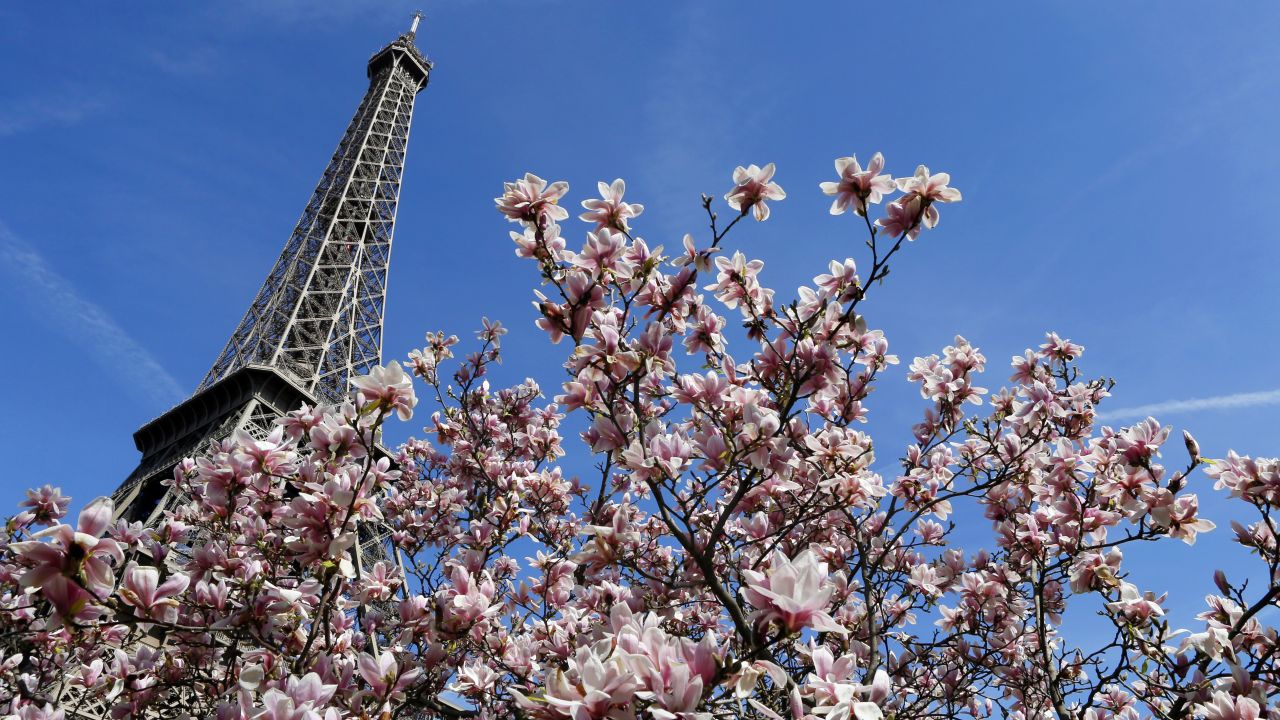 <strong>April in Paris:</strong> Nothing says spring in Paris quite like vibrant blooms at the Eiffel Tower. Click through the gallery for more scenes of Paris and four more April destinations: 