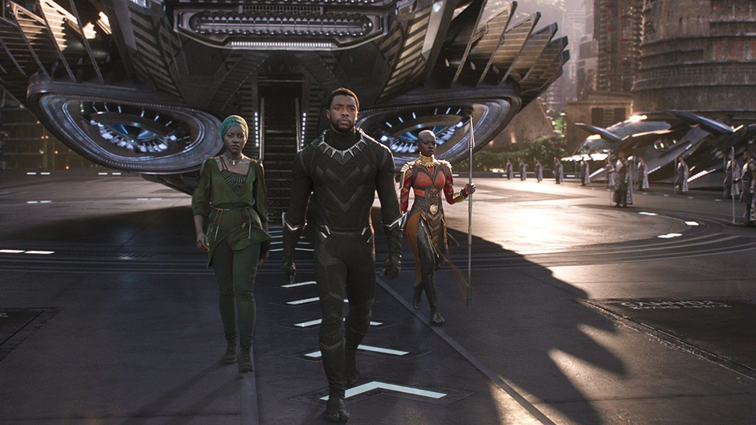  Lupita Nyong'o, Chadwick Boseman and Danai Gurira star in the Marvel film  "Black Panther."