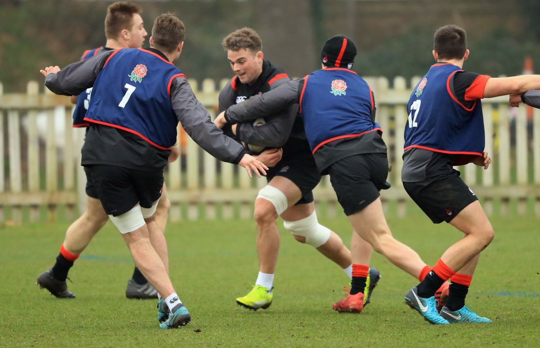 Ben Earli carries the ball into the tackle in training