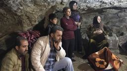 Families take shelter underground in Afrin, Syria on Monday, January 29, after the town was shelled.