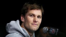 BLOOMINGTON, MN - JANUARY 30:  Tom Brady #12 of the New England Patriots answers questions during the New England Patriots Media Availability for Super Bowl LII at the Mall of America on January 30, 2018 in Bloomington, Minnesota. The Patriots will face the Philadelphia Eagles on February 4 in Super Bowl LII.  (Photo by Elsa/Getty Images)