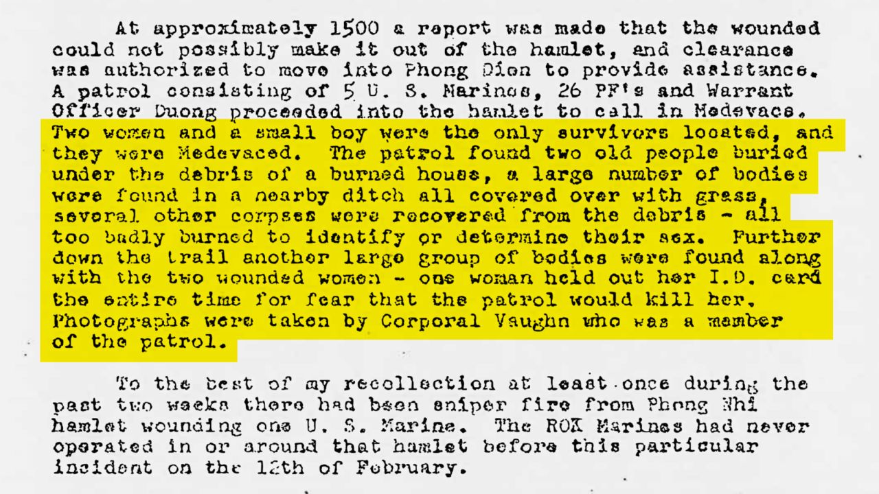 US Marines Lt. JR Sylvia testifies to military investigators about an alleged massacre in Phong Nhi, Vietnam on February 12, 1968. Original image altered for clarity. 