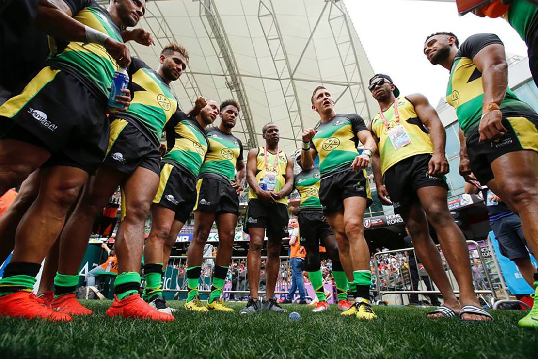 Jamaican players at the Hong Kong Sevens in 2017. 