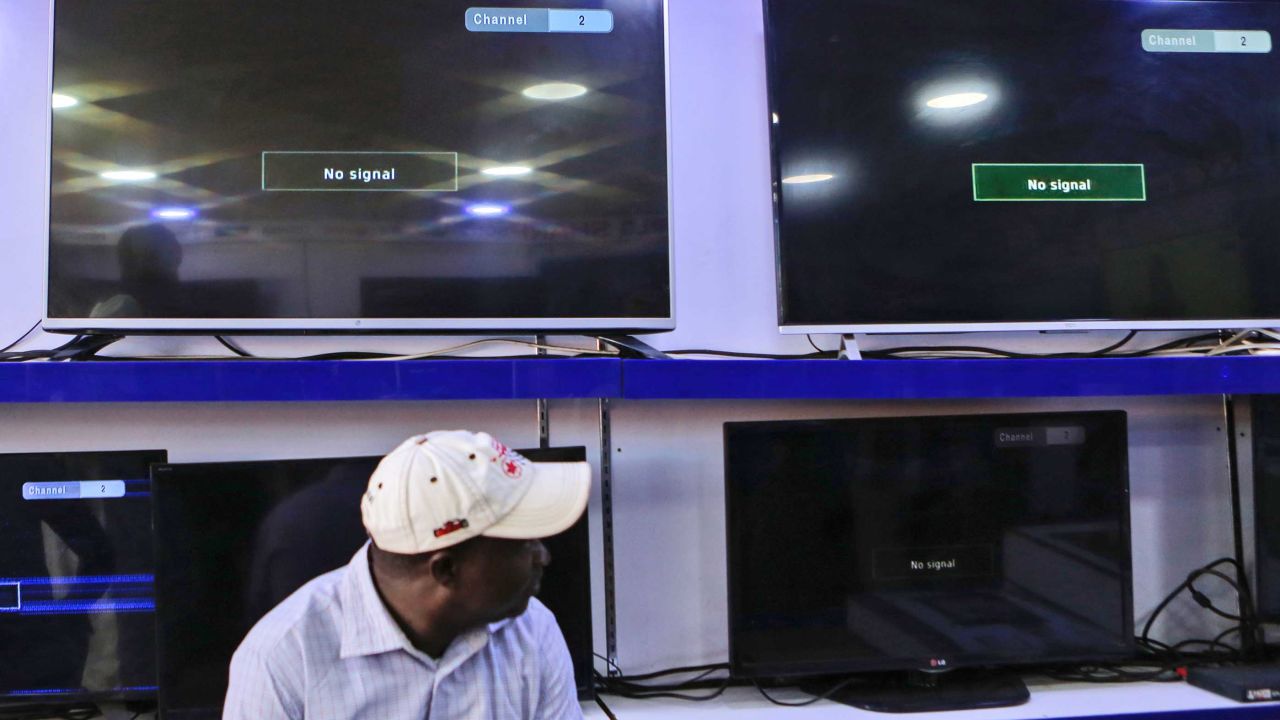 Screens show a "No Signal" message on what is supposed to be three of Kenya's local TV channels.