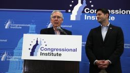 Speaker of the House Rep. Paul Ryan and Senate Majority Leader Sen. Mitch McConnell hold a news briefing during the 2018 House & Senate Republican Member Conference on February 1, 2018 at the Greenbrier resort in White Sulphur Springs, West Virginia.
