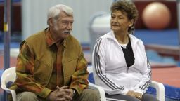 HUNTSVILLE, TX - JANUARY 26:  Martha & Bela Karolyi watch from the side as their facility Karolyi Ranch was named an official training site for USA Gymnastics on January 26, 2011 in Huntsville, Texas.  (Photo by Bob Levey/Getty Images for Hilton)
