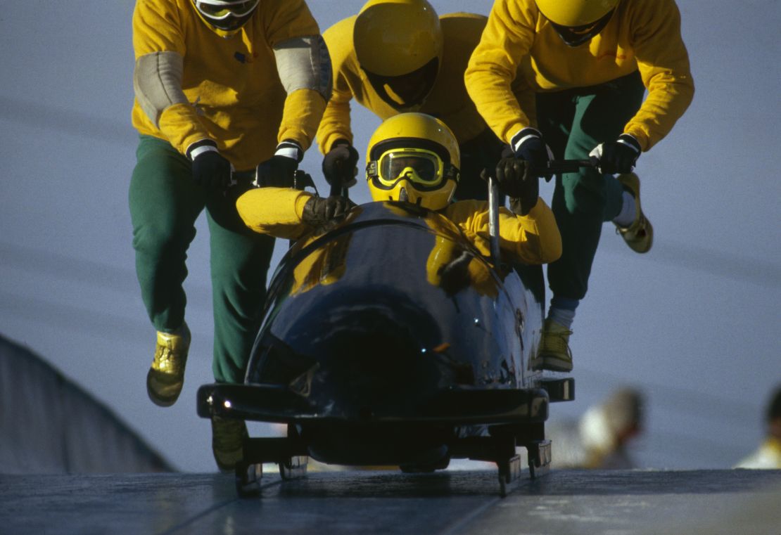 The Jamaican bobsled team at Calgary in 1988 inspired the film "Cool Runnings."  