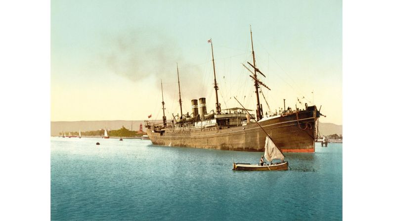 <strong>5. Toward the Far East and Australia: </strong>A ship enters the Suez Canal near Port Tewfik, now Suez Port. Officially opened in 1872, the Suez Canal linked the Mediterranean and the Red Sea, vastly shortening the voyage from Europe to India and Australia. 
