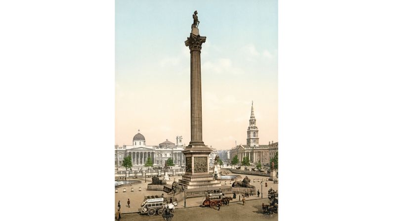 <strong>1. Southern and Western Europe:</strong> A 1912 travel guide advised visitors to visit London from May to July, "when the great city dons all its finery." Here, double-decker horse-drawn omnibuses line Trafalgar Square. 