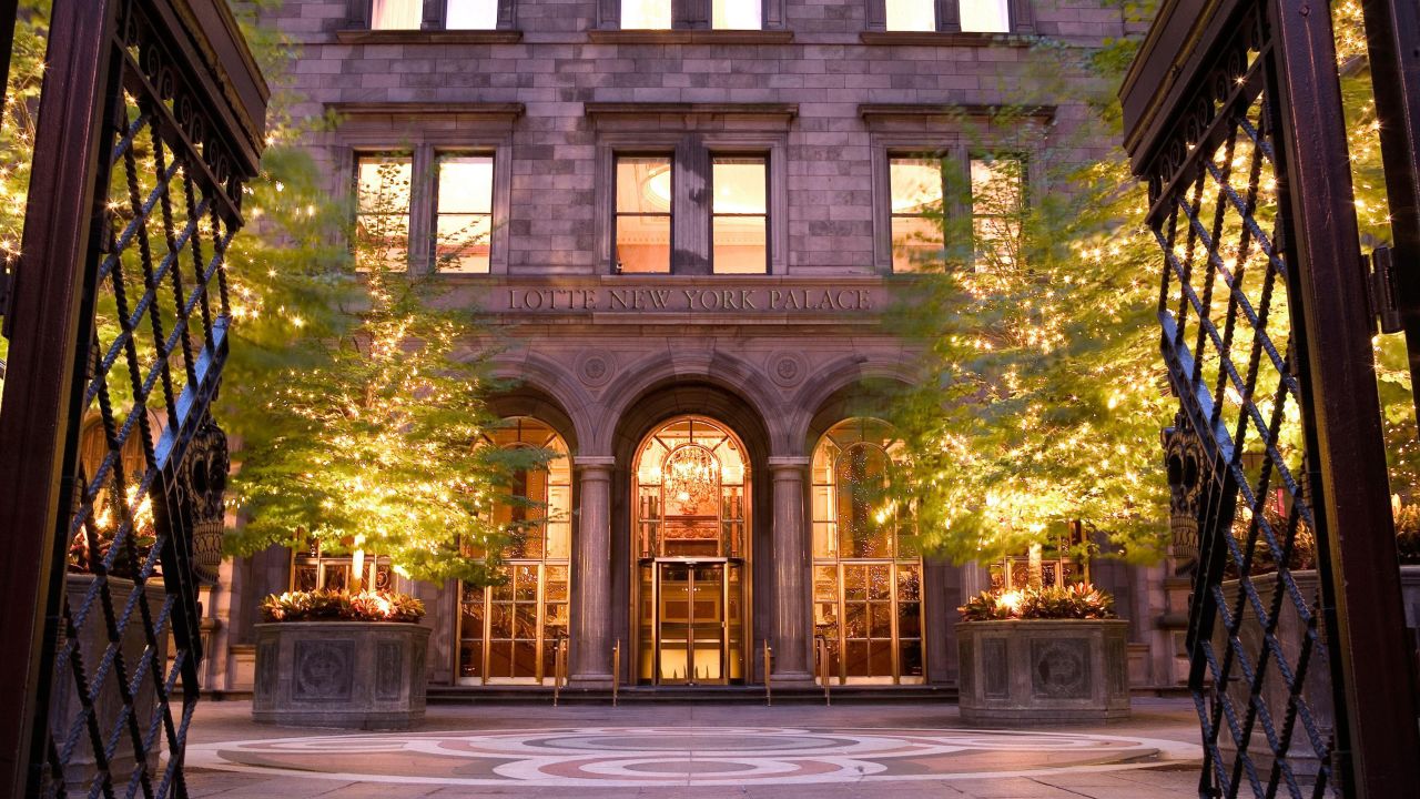 The grand Lotte New York Palace hotel is steps from Rockefeller Center. 