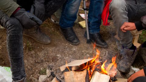 Migrants in Calais, France, camp out in February 2018. Many aim to make it to the United Kingdom to seek asylum.