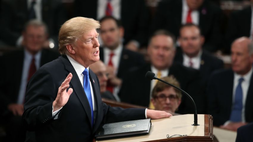 U.S. President Donald J. Trump delivers the State of the Union address in the chamber of the U.S. House of Representatives January 30, 2018 in Washington, DC. This is the first State of the Union address given by U.S. President Donald Trump and his second joint-session address to Congress. 