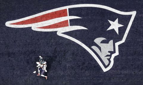 Blount falls into the end zone on his touchdown run. Blount won a Super Bowl with the Patriots last year.