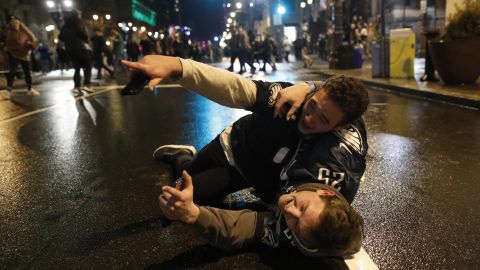 Fans celebrate after the Philadelphia Eagles won the Super Bowl.