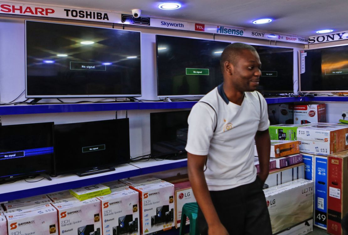 Television screens show a "No Signal" message on three major Kenyan TV channels after the government pulled them off air last Tuesday.