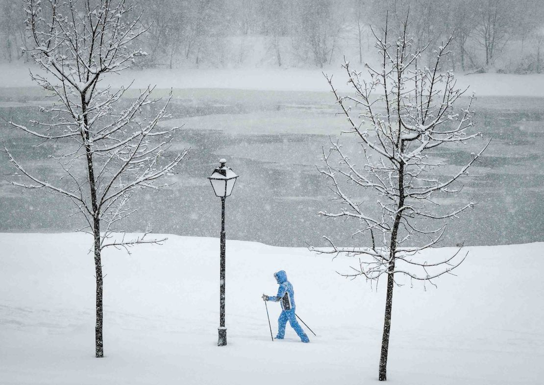 A woman skis on the grounds of the Kolomenskoye estate in Moscow.