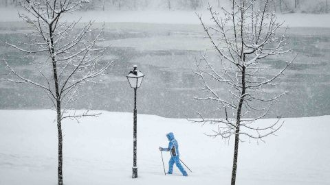 A woman skis on the grounds of the Kolomenskoye estate in Moscow.