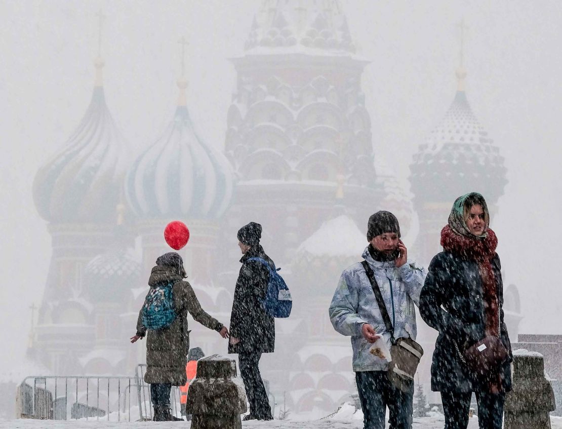 People walk through Red Square in Moscow over the weekend.