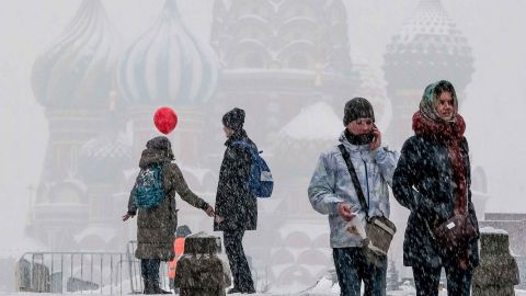 People walk through Red Square in Moscow over the weekend.