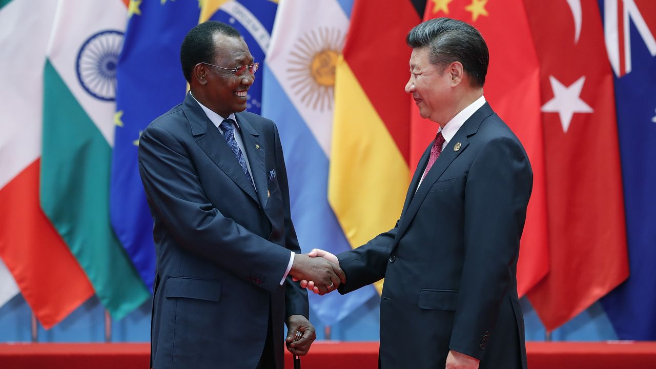 Chinese president Xi Jinping (right) shakes hands with the president of Chad, Idriss Deby, at the G20 Summit in Hangzhou, in 2016.