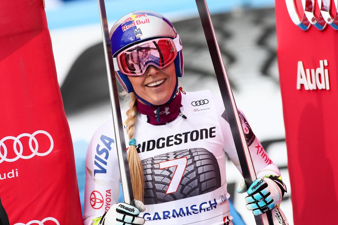 Lindsey Vonn at the Audi FIS Alpine Ski World Cup Women's Downhill in Garmisch-Partenkirchen, Germany.