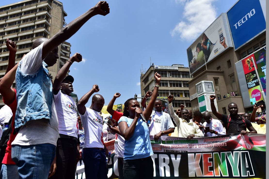 Activists demonstrate in the streets of Nairobi on Monday against the shutdown of several TV channels over their opposition coverage. 