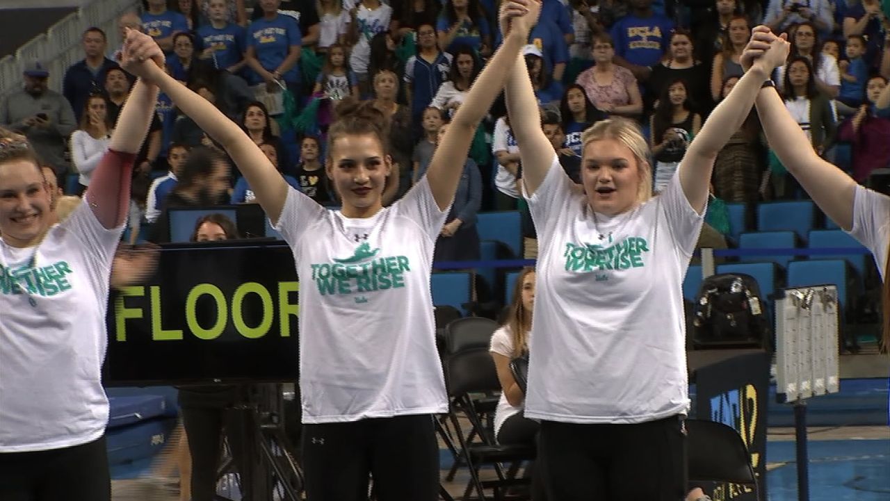 Both teams came together in an inspiring tribute to the brave women who spoke up about Nassar's abuse. 