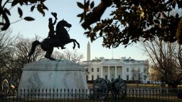 A statue of Andrew Jackson at the Battle of New Orleans occupies the center of Lafayette Square on the north side of the White House January 20, 2018 in Washington, DC. The federal government was partially shut down at midnight after Republicans and Democrats in the Senate failed to find common ground on a budget.  (Chip Somodevilla/Getty Images)