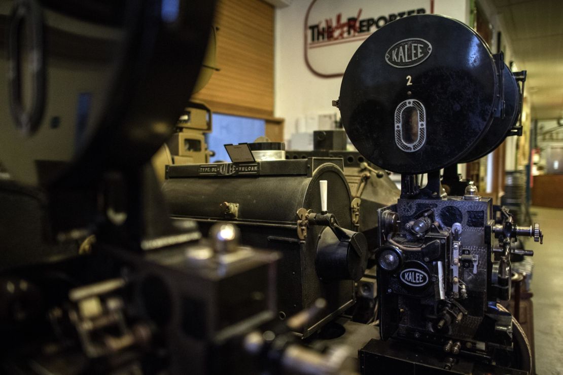 Vintage film projectors are displayed at the Cinema Museum.