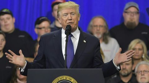 US President Donald Trump delivers remarks on tax reform at Sheffer Corporation in Blue Ash, Ohio on February 5, 2018. / AFP PHOTO / MANDEL NGAN (Photo credit should read MANDEL NGAN/AFP/Getty Images)