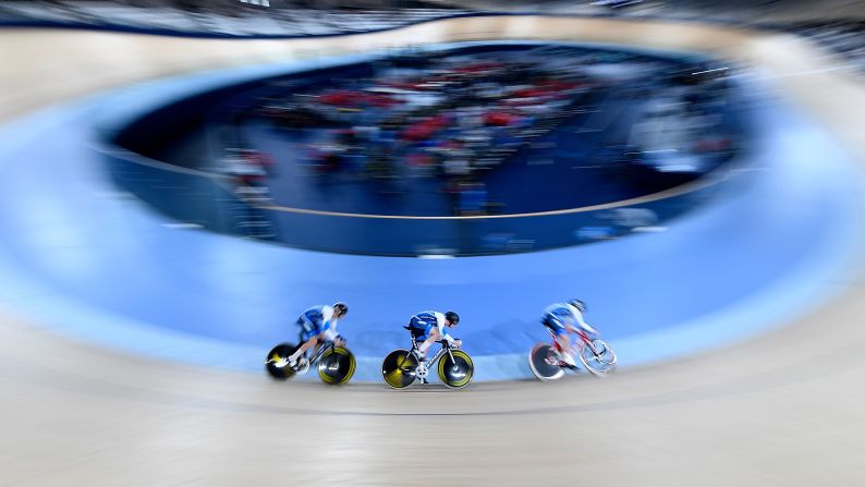 Cyclists from the New South Wales sprint team race at the Australian Track National Championships on Thursday, February 1.