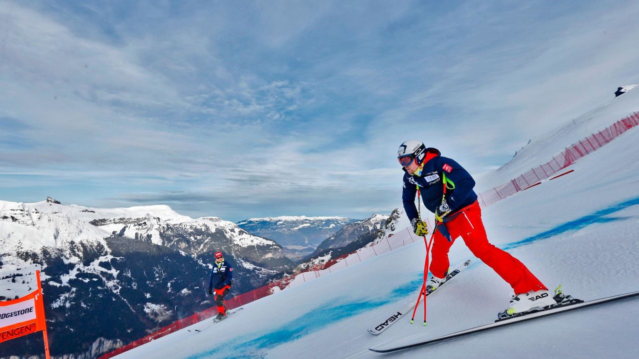 Norway's Aleksander Aamodt Kilde inspects the course in Wengen.