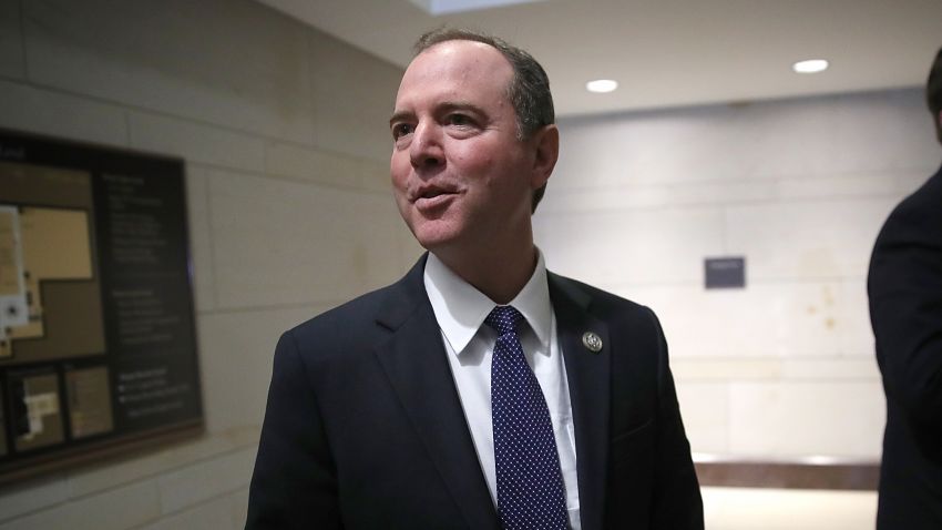 WASHINGTON, DC - FEBRUARY 05:  Rep. Adam Schiff (D-CA), ranking member of the House Permanent Select Committee on Intelligence, answers brief questions from the media while boarding an elevator at the U.S. Capitol February 5, 2018 in Washington, DC. The House Permanent Select Committee on Intelligence is scheduled to meet later today to vote on the release of the minority rebuttal of a memo released last week by their Republican counterparts relating the committeeÕs investigation of Russian influence in the 2016 U.S. presidential election.  (Photo by Win McNamee/Getty Images)