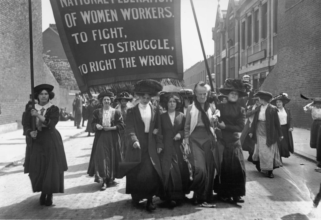 Suffragettes organized under the National Federation of Women Workers at a demonstration in London in 1911.