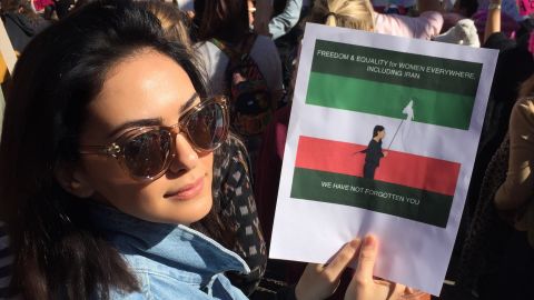 Nazanin Boniadi at the 2018 Women's March in Los Angeles.