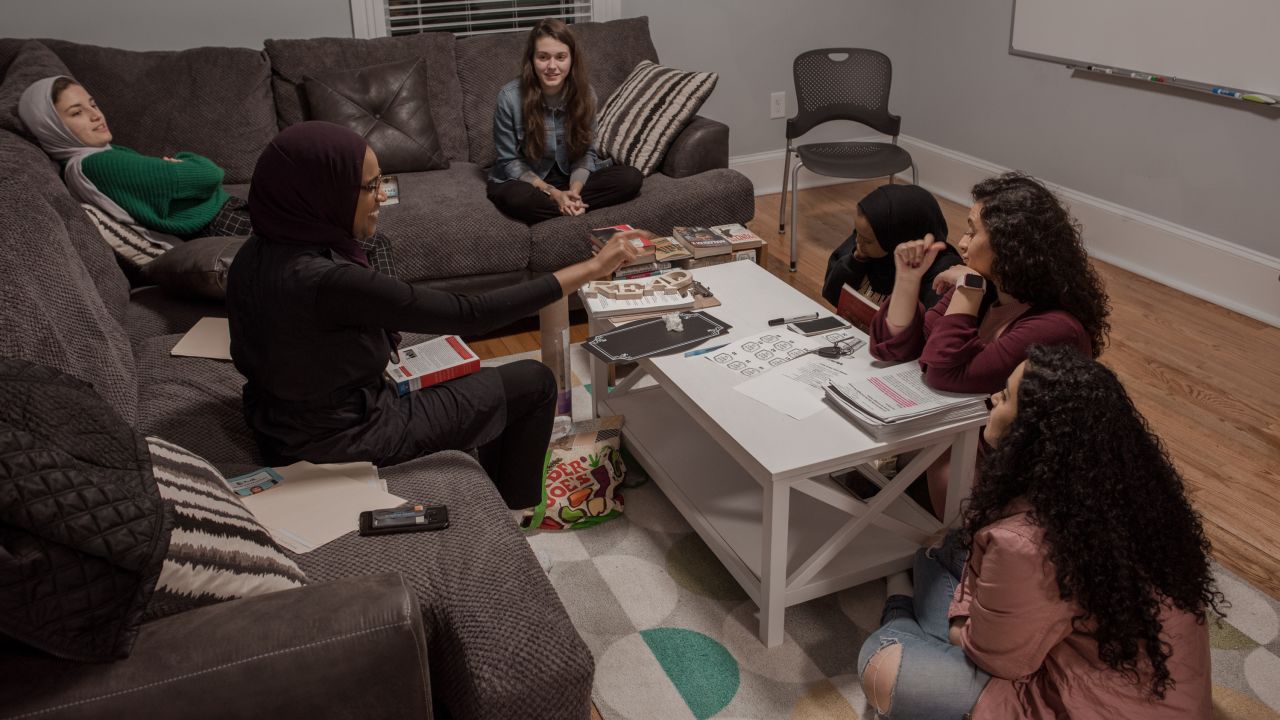 A group of students plan a book exchange at The Light House. Farris wanted the house to be a gathering place for young Muslims.