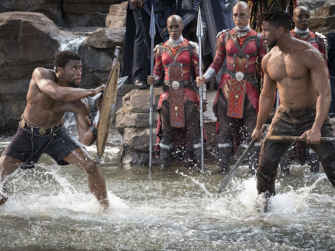 Chadwick Boseman (left) and Michael B. Jordan in 'Black Panther.'