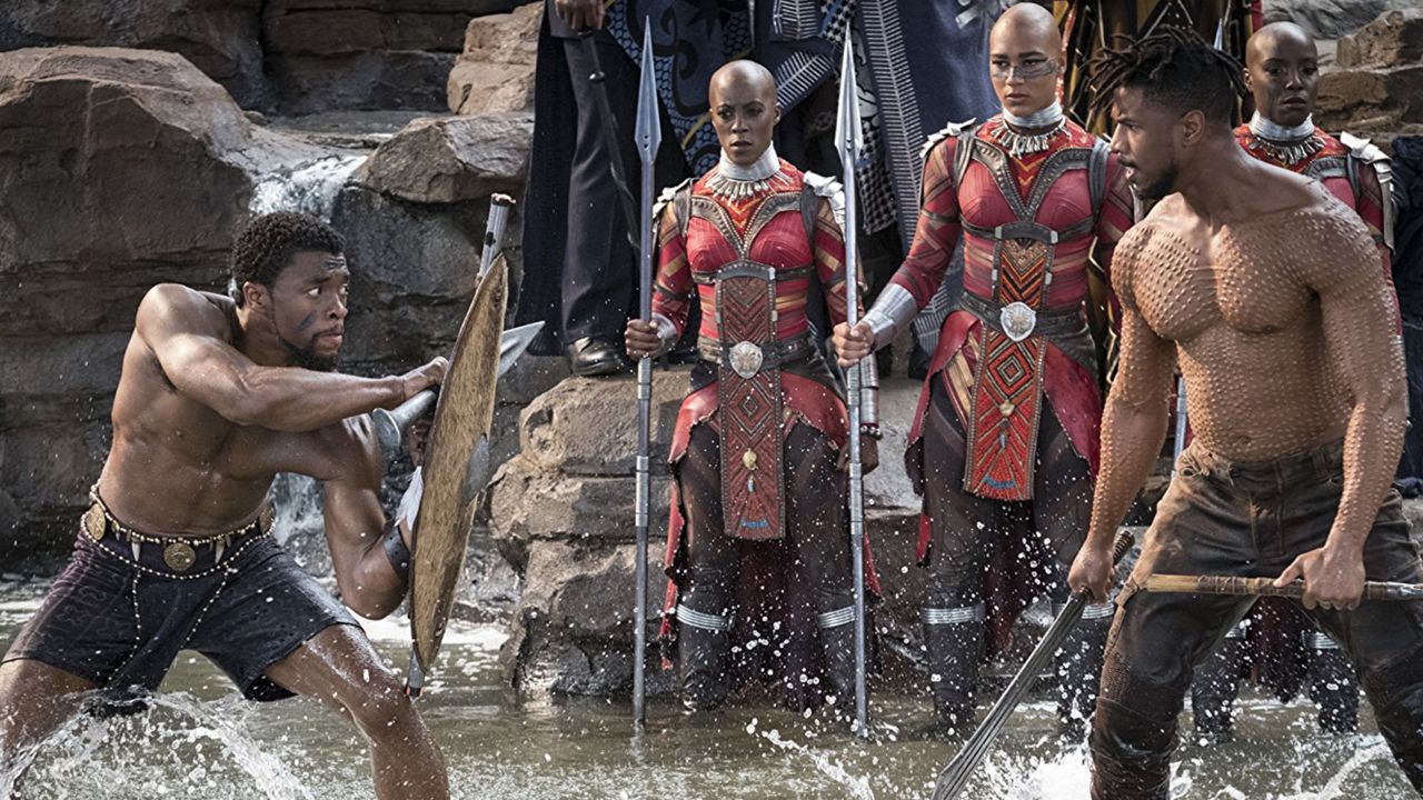 Chadwick Boseman (left) and Michael B. Jordan in 'Black Panther.'