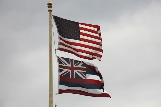 The Union Flag, or Union Jack, is the national flag of the United Kingdom and is present in many other national flags, including Australia, New Zealand, Tuvalu, Fiji and Bermuda. It's also part of the state flag of Hawaii (below in the photo), as the islands were once associated with the British Empire. It is the only US state flag to incorporate a foreign flag.