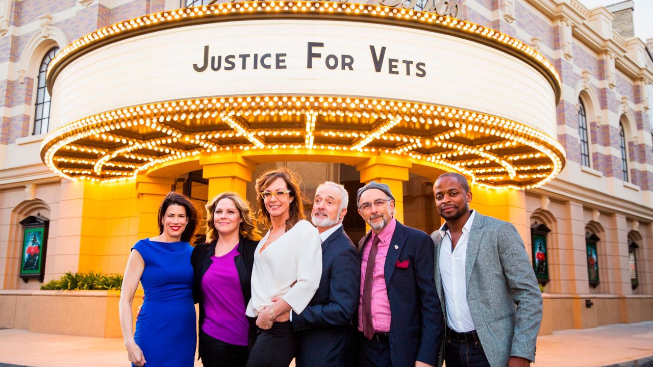 Justice for Vets Senior Director Melissa Fitzgerald and "West Wing" cast members Mary McCormick, Allison Janney, Brad Whitford, Richard Schiff and Dule Hill, in 2016. 