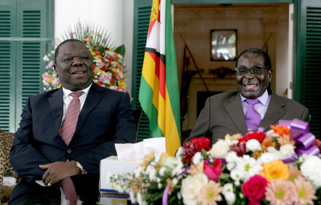 Tsvangirai (L)  and Mugabe (R) pictured in 2013.