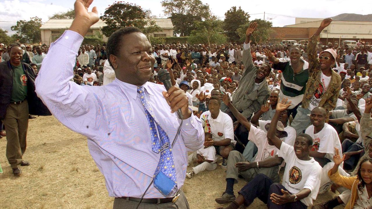 Tsvangirai addresses an MDC rally in Mutare in 2000. 