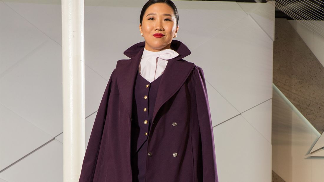 Posen designed coats and scarves for flight attendants, who often have to go back and forth between different climates.