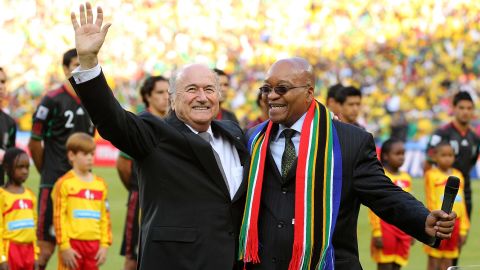Zuma (R) with then-FIFA President Sepp Blatter (L) at the 2010 World Cup in Johannesburg.
