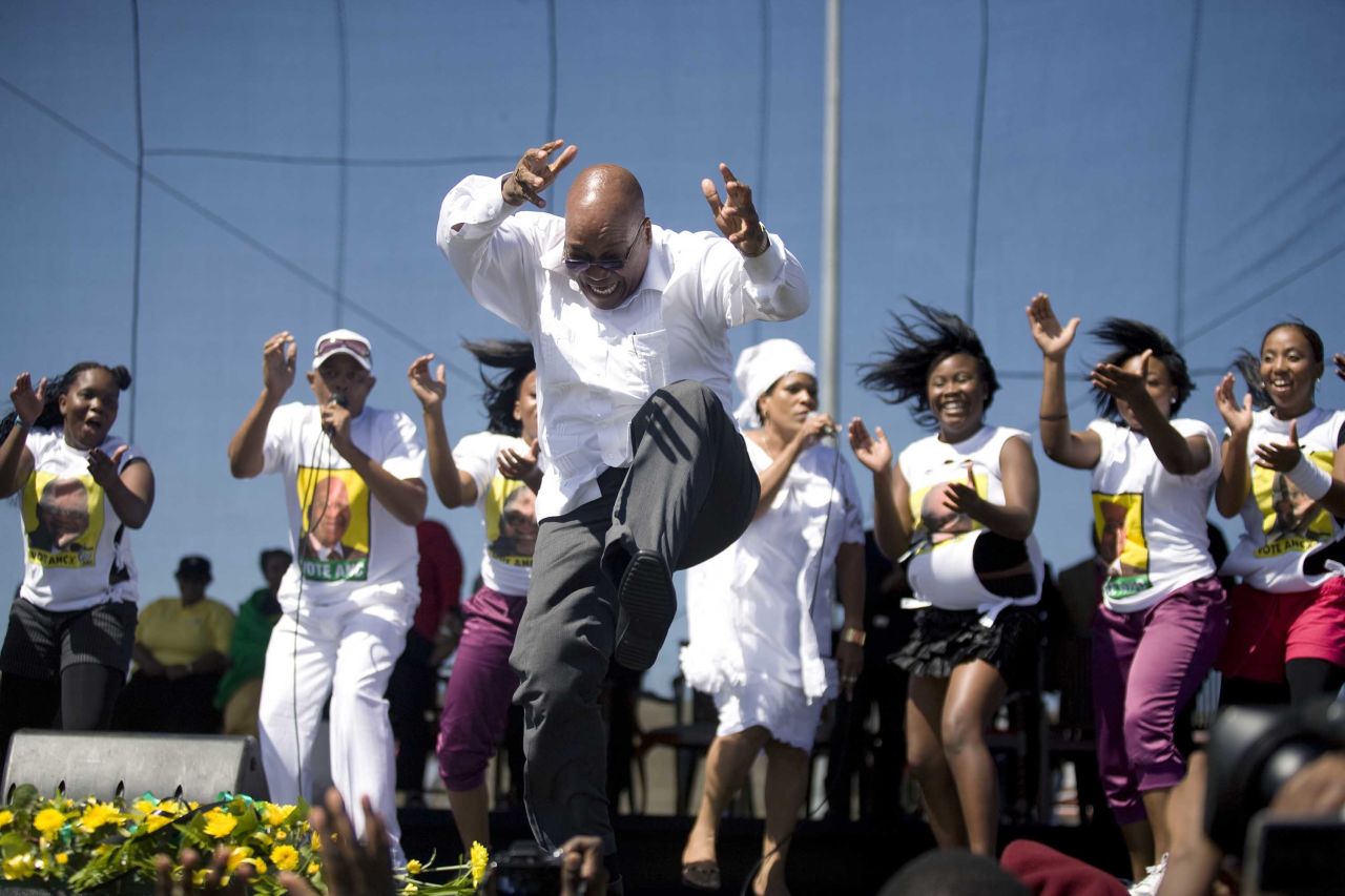 Zuma sings and dances after a speech at a rally in February 2009. Zuma was elected as South Africa's President a couple of months later.