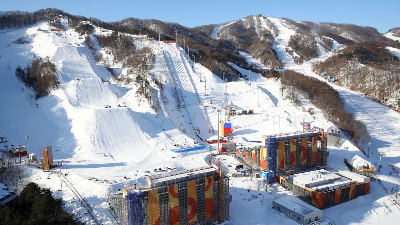 PYEONGCHANG-GUN, SOUTH KOREA - FEBRUARY 05:  A general view of the Slopestyle venue, Moguls venue and Aerials venue at Phoenix Park during previews ahead of the PyeongChang 2018 Winter Olympic Games at Phoenix Park on February 5, 2018 in Pyeongchang-gun, South Korea.  (Photo by Cameron Spencer/Getty Images)
