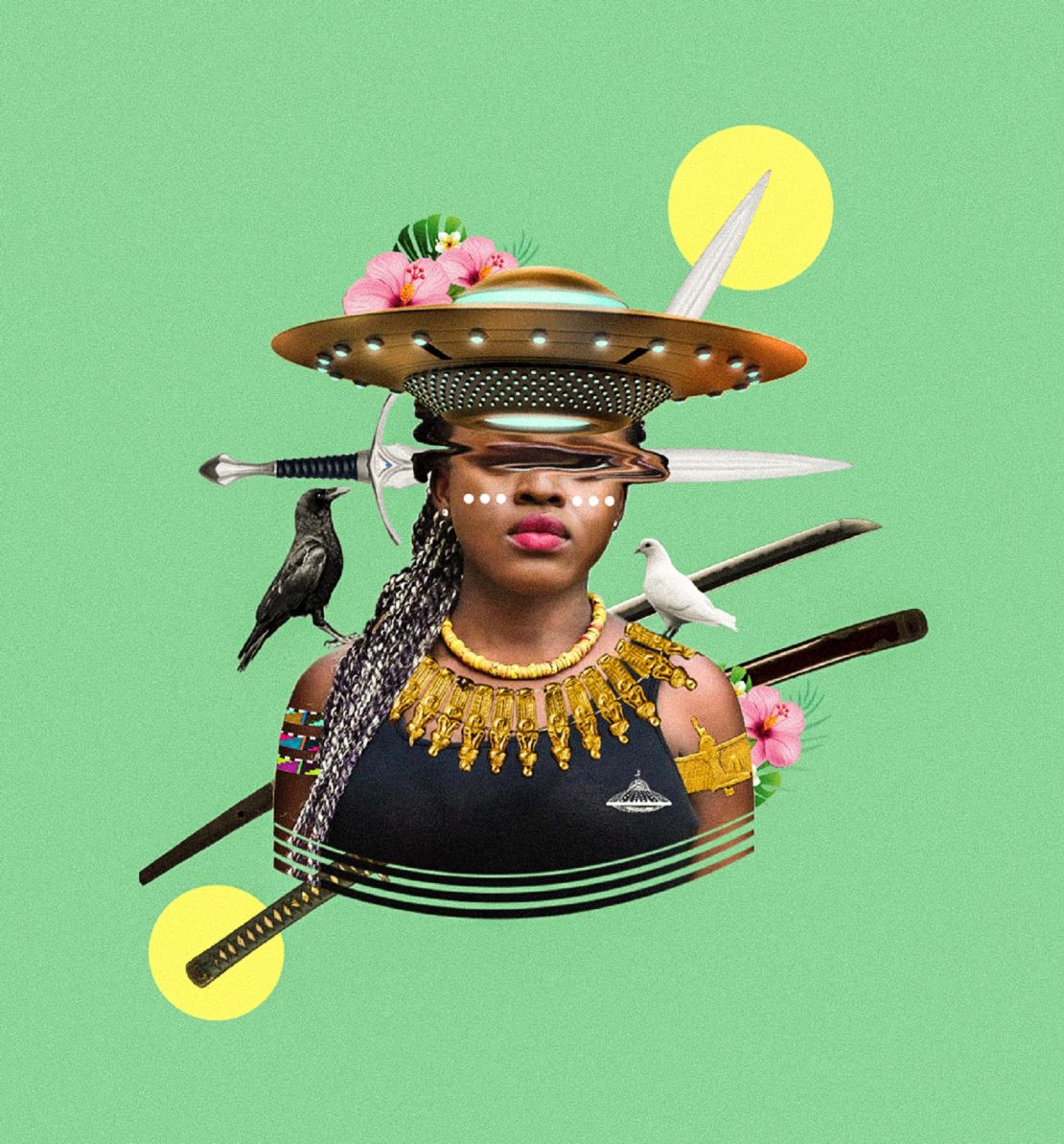 An Afrofuturist image that combines tradition with technology. 